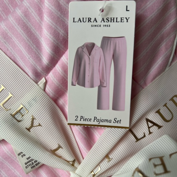 Laura Ashley Pink and White Striped Pajama Set - Picture 3 of 5